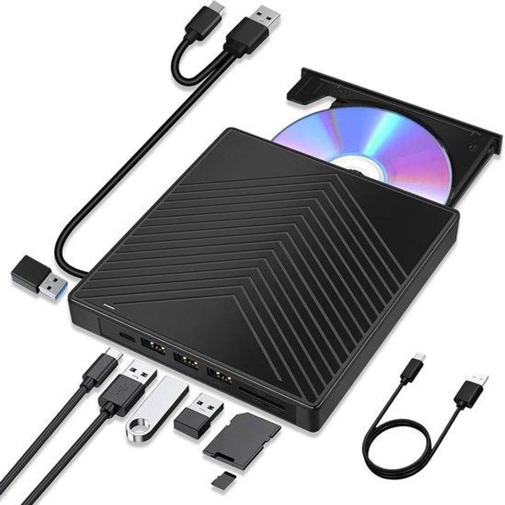 Portable USB 3.0 CD-DVD +/-RW ROM drive lezer brander rewriter mit SD-TF 4 USB USB-C Anschluss für Laptop PC Windows Linux Mac