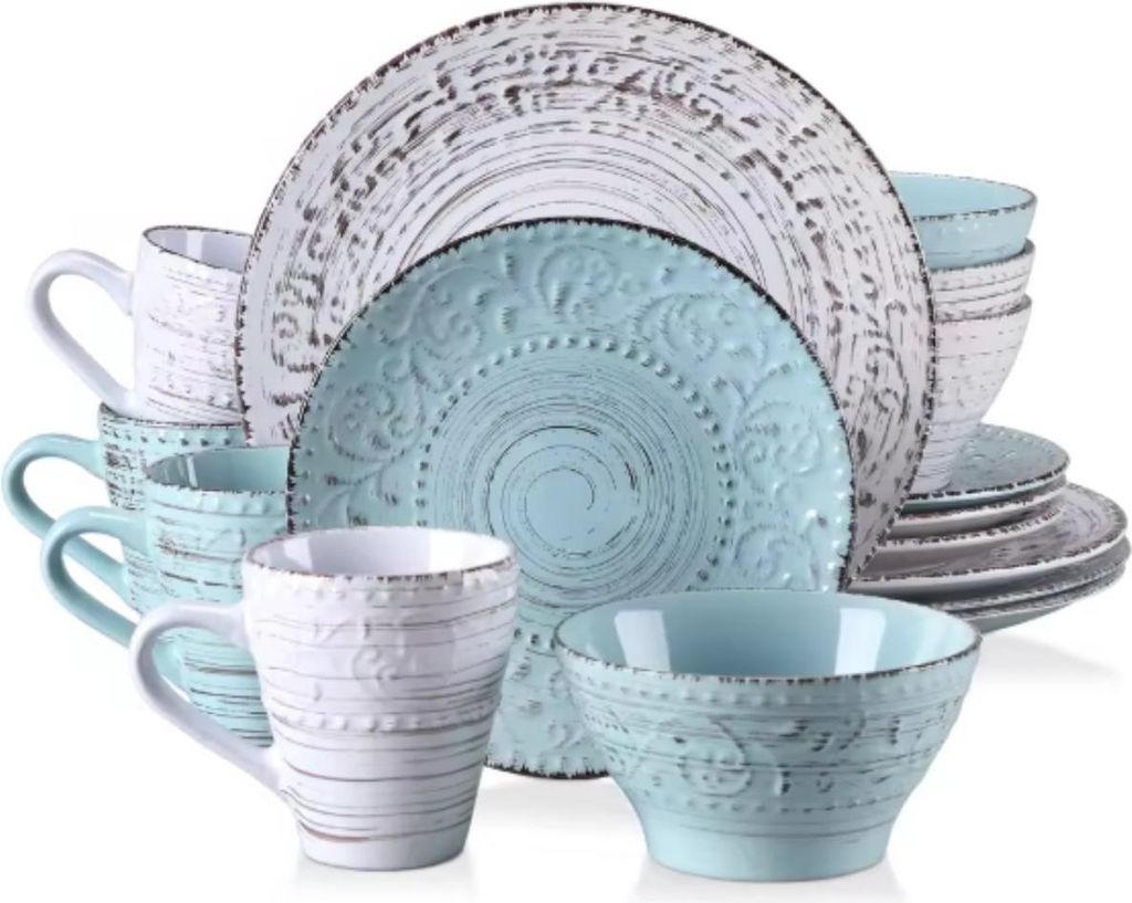 Grandiose Tafelservices – 4 Personen – 16-teilig – Weiß/Blau Keramik – Essteller & Frühstücksteller