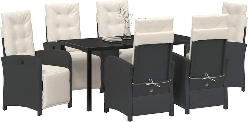 Garten Essgruppe mit Kissen 7 pcs Schwarz Poly-Rattan