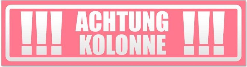 Kiwistar - Autoaufkleber - Hellrosa - 30 x 8 cm - Achtung Kolonne invertiert - Hinweis Aufkleber Sticker für Auto, Kfz, Fahrrad, PKW, LKW