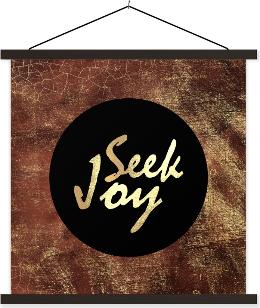 MuchoWow Textilposter Zitate - Glück - Gold - Braun 40x40 cm mit schwarzem Rahmen - Fotos