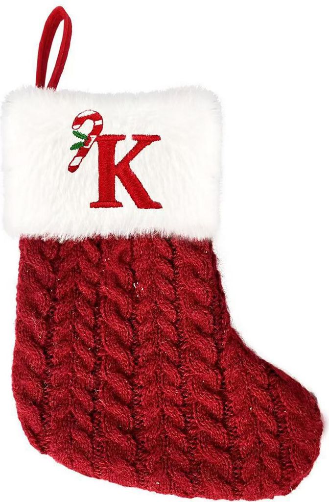 Weihnachtsstrümpfe, dekorative Buchstaben, gestrickte Socken, hängende Dekoration, einfach aufzuhängen, festliche Weihnachtsbaumdekoration