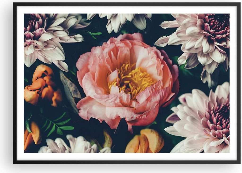Gerahmtes Poster - Schwarzer Rahmen - Blumen Pfingstrose Holzig - 100x70 cm - Wand Bild - Wanddeko - Wandbilder - Kunstposter - Wandposter - Bilder...