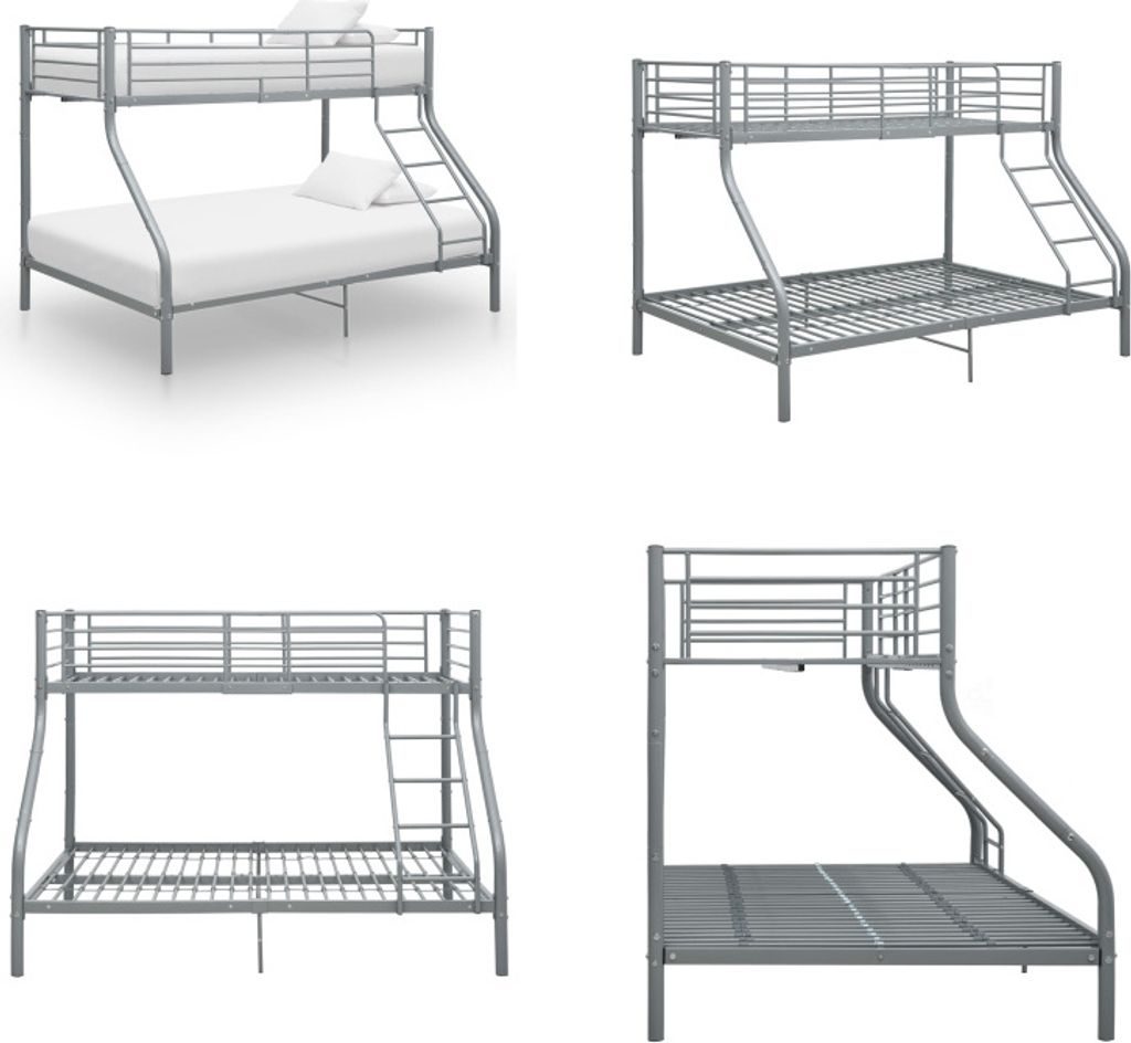 vidaXL Etagenbettgestell Grau Metall 140x200 cm/90x200 cm - Etagenbett - Etagenbetten - Hochbett - Hochbetten