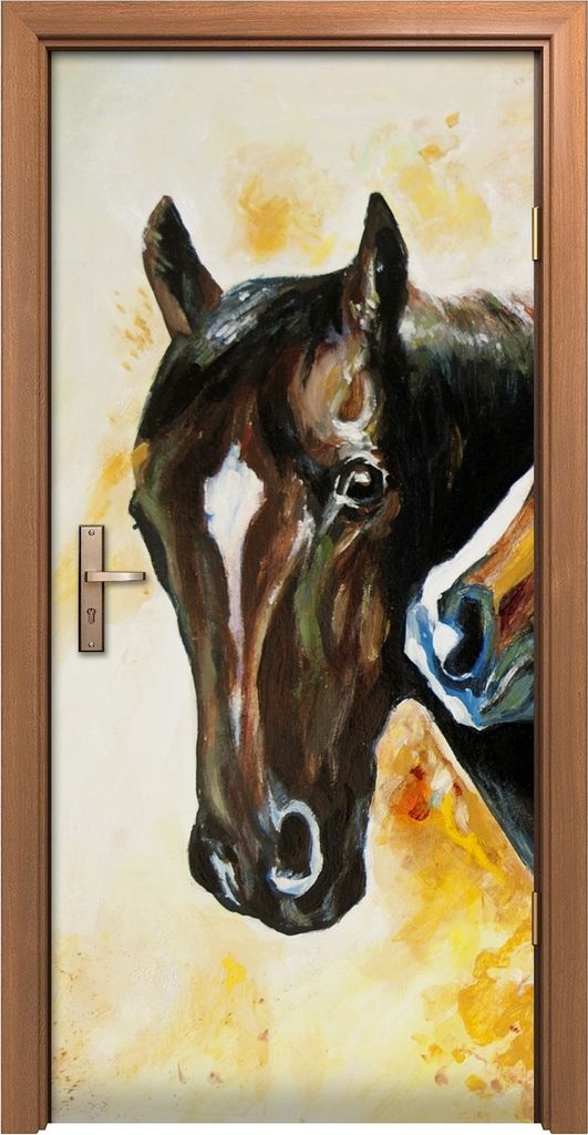 Türposter 90x200 cm Türaufkleber Türtapete Türfolie Klebefolie Wand Kunst Malerei Pferde braun