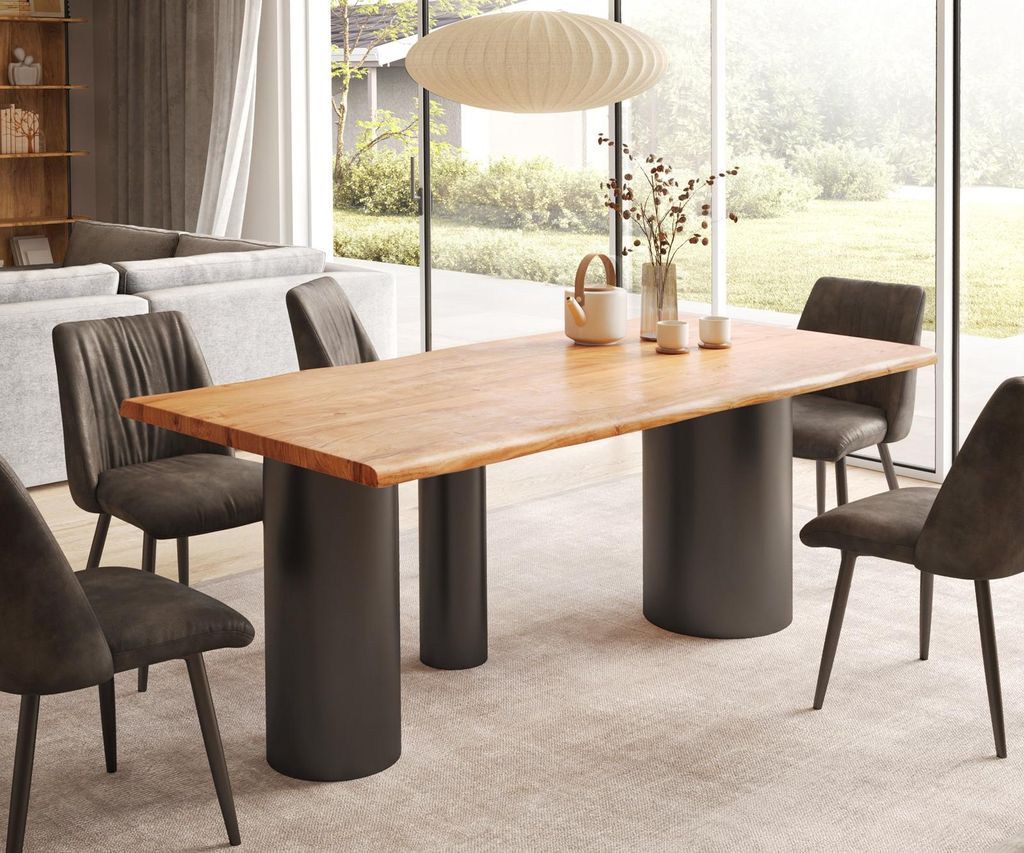 DELIFE Esstisch Edge 200x100 Akazie Natur Troa Metall Schwarz Live-Edge