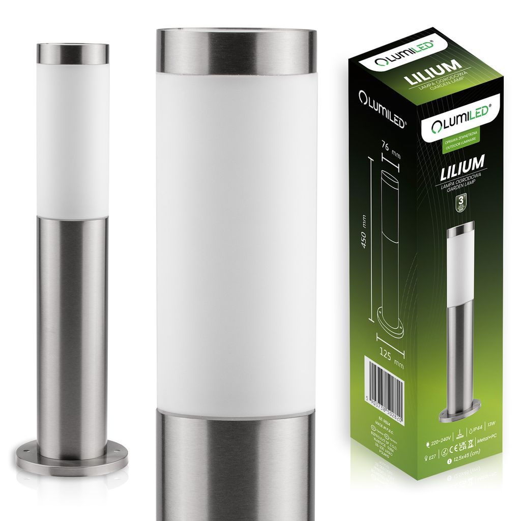 A product collage showing a garden lamp and its packaging.