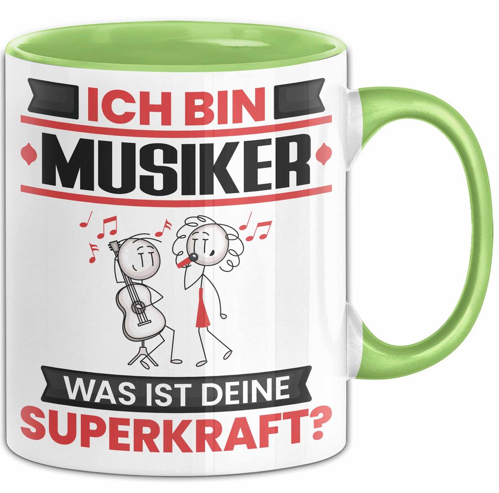 Musiker Tasse Geschenk für Musiker Geburtstag Lustiger Spruch Kaffee-Becher Was Ist Deine Superkraft (Grün)