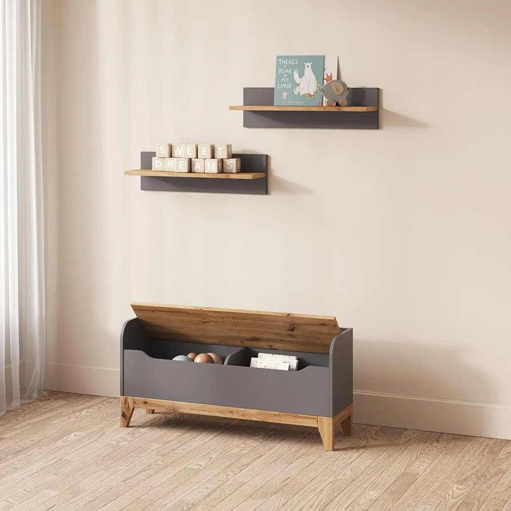 Solution rangement chambre enfant : Coffre Banc Livinity Malia Gris