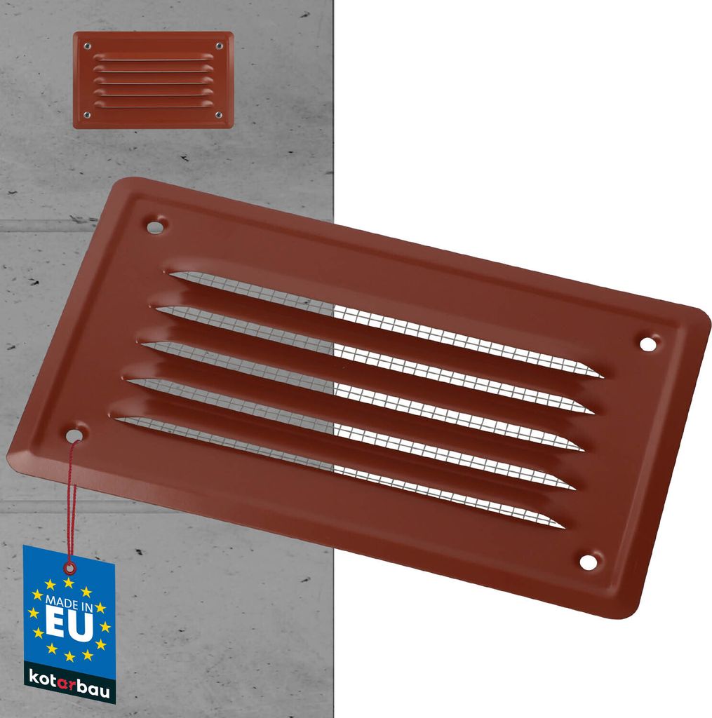 KOTARBAU Lüftungsgitter 165x100 mm Abluftgitter Einschrauben Lackiert Kamin Belüftung Ziegelrot Insektschutzgitter beständig gegen Korrosion
