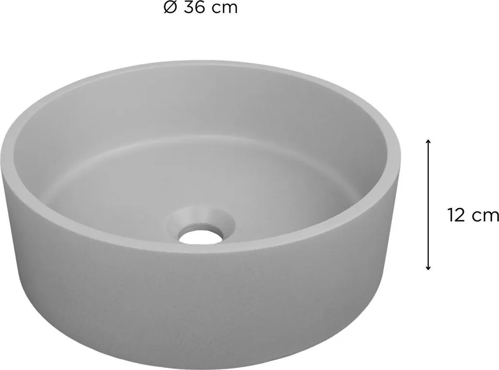 Lavabo da appoggio rotondo in cemento grigio ALAN da 36 cm - 3