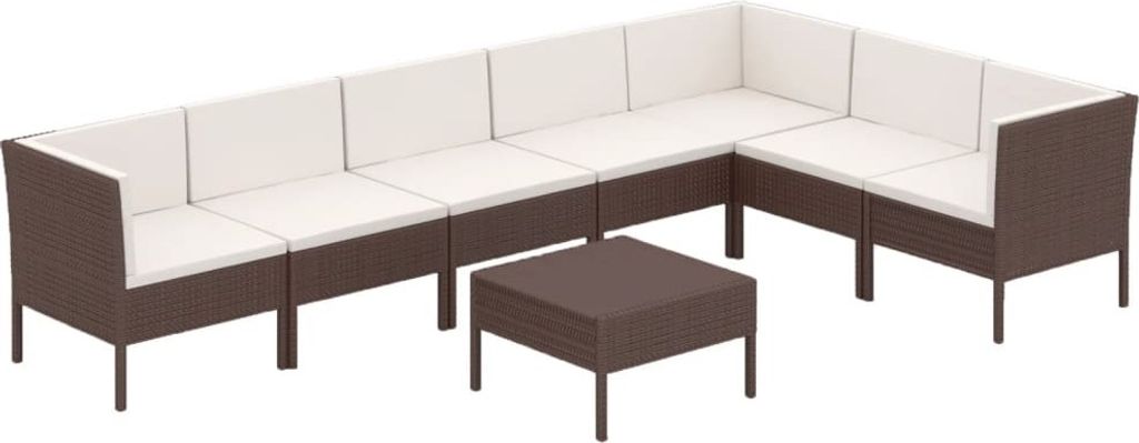 8-tlg. Garten-Lounge-Set mit Auflagen Poly Rattan Braun