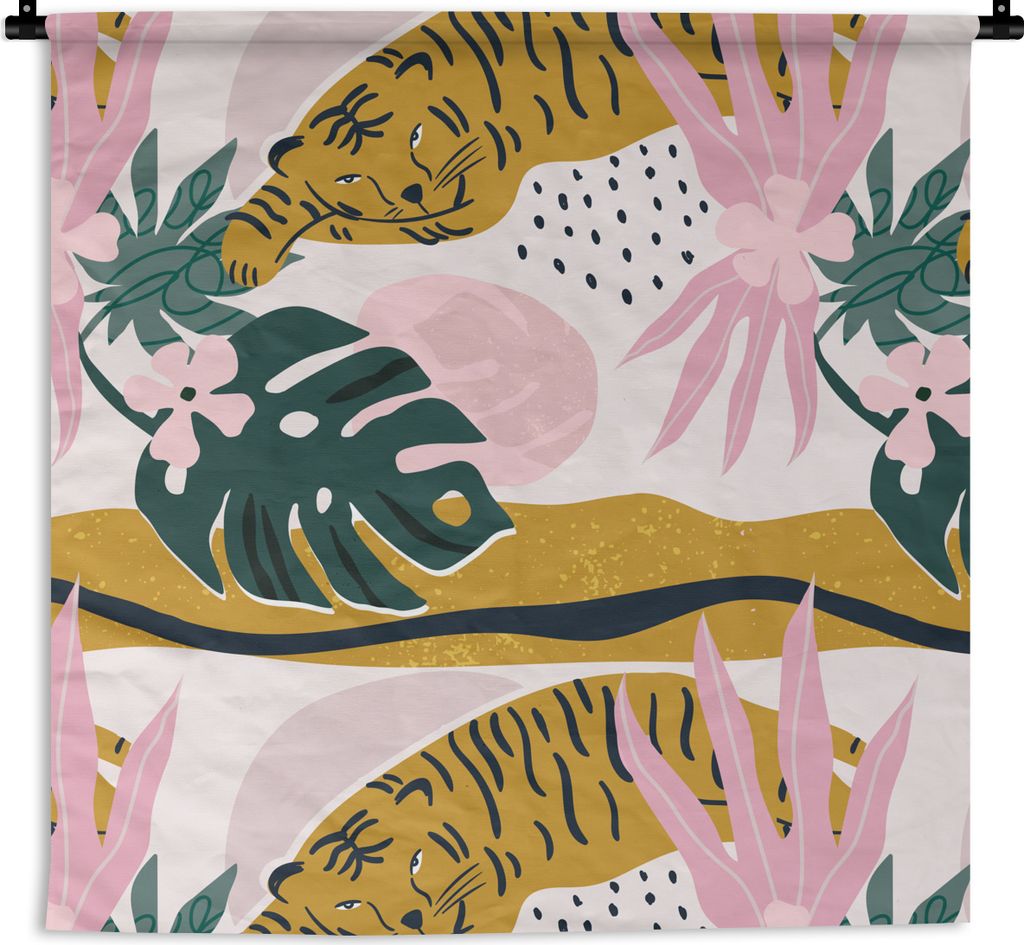 MuchoWow Wandteppich Wandbehang Muster - Tiger - Rosa 150x150 cm Tapisserie Dekoration Wandtuch - Wohnaccessoires - Modernes