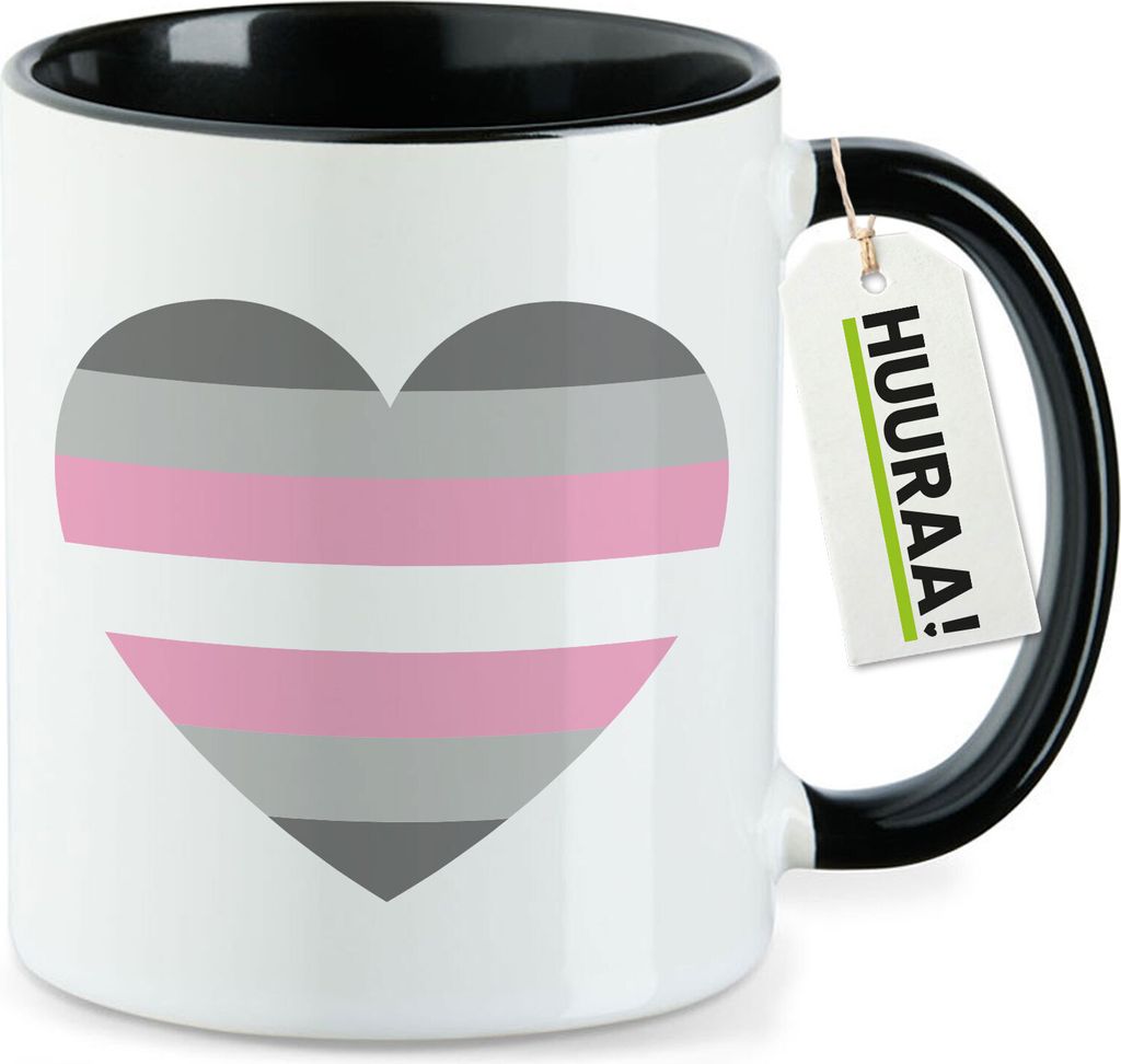 Huuraa Kaffeetasse Demigirl Pride Flagge LGBTQ Herz 330ml Schwarz Keramik Kaffeebecher Geschenkidee