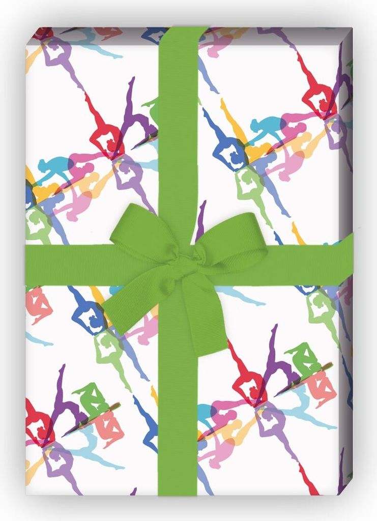 Buntes Yoga Geschenkpapier mit diagonalen Yoga Figuren auf weiß - G7505, 32 x 48cm