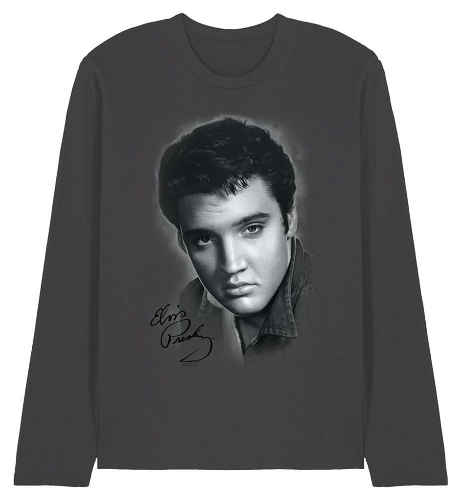 Elvis Presley - T-Shirt für Herren/Damen Uni, Langärmlig TV33261 (XL) (Holzkohle)