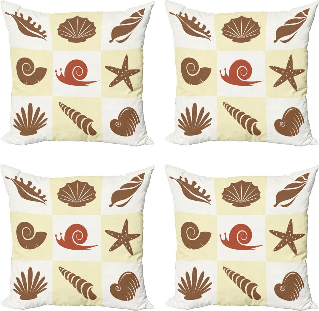 ABAKUHAUS Schnecke Kissenbezug Set (4 Stück), Aquatic Austern und Seesterne, Moderner Doppelseitiger Digitaldruck, 50 cm x 50 cm, Sahne, Schokolade,
