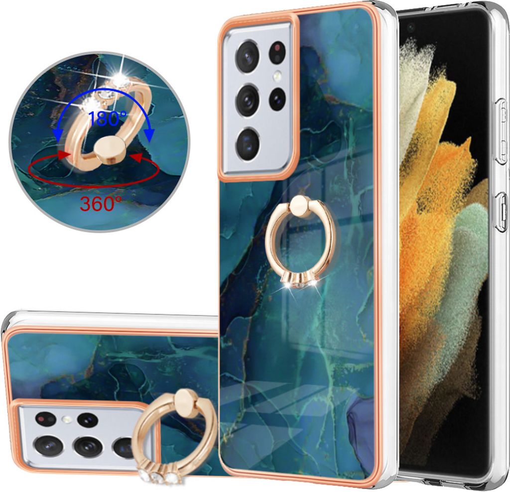 Galaxy S21 Ultra 5G Hülle, Muster TPU Silikon Stoßdämpfer Bumper Schutzhülle mit Ring Ständer für Samsung Galaxy S21 Ultra 5G Grün