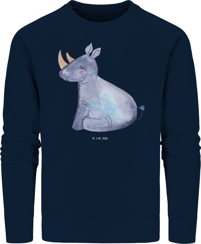 Mr. & Mrs. Panda Baumwoll Pullover Einhorn Nashorn Größe XL - French Navy - Geschenk, Nashörner, Lustig, Regenbogen, Pulli, Unicorn, Sweater, Zo...