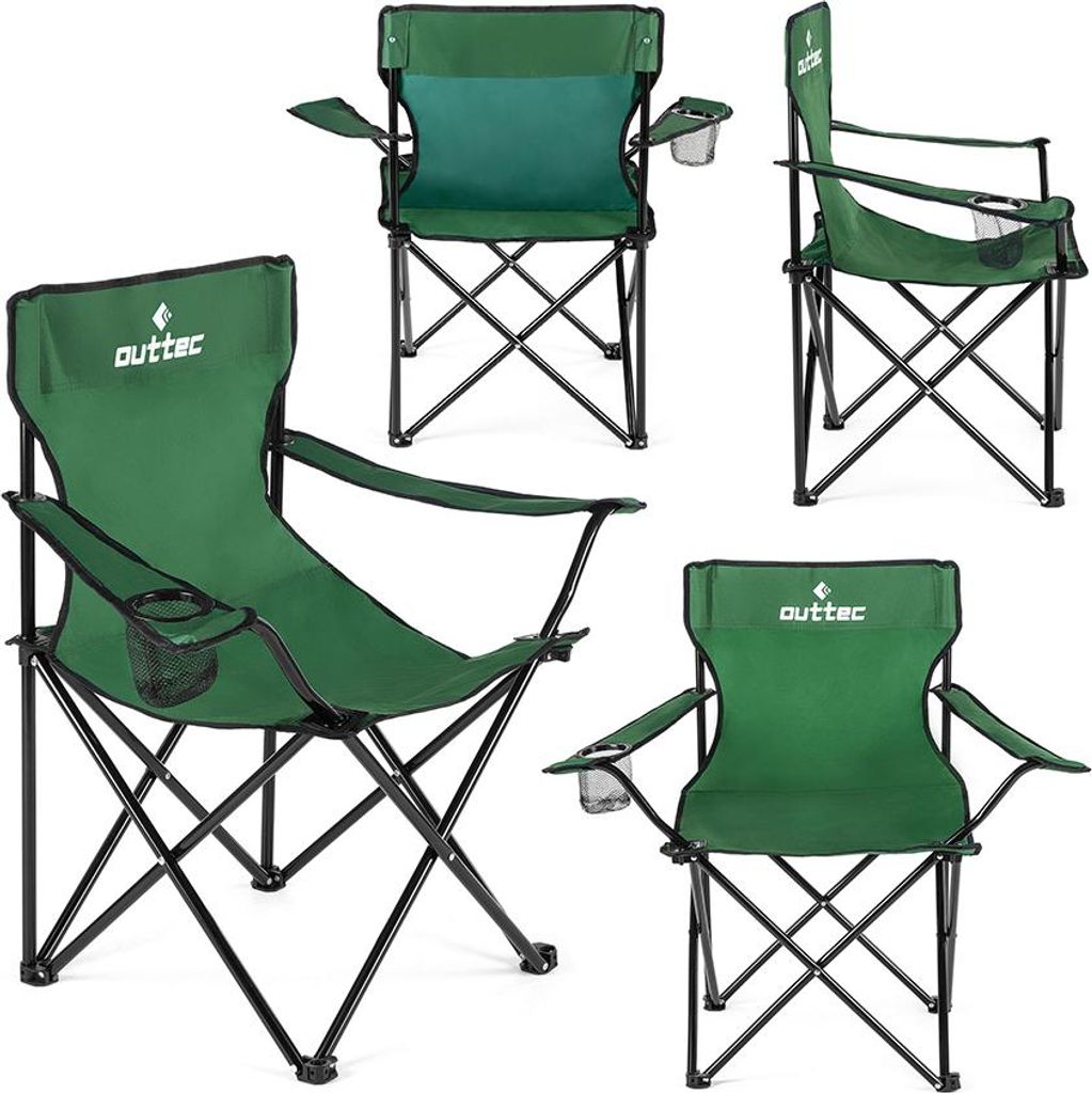 Outtec Campingsessel - bis 125kg - Getränkehalter & Tragetasche - Angelstuhl, Klappstuhl, Faltbar Stuhl, Gartenstuhl, Leicht Camping Stuhl