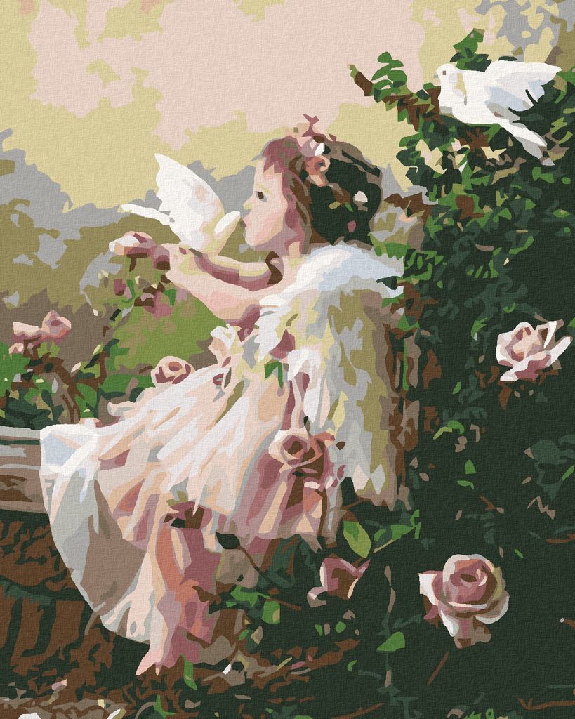 Zuty - Malen nach Zahlen - ENGEL IN ROSEN, 40x50 cm, ohne Keilrahmen