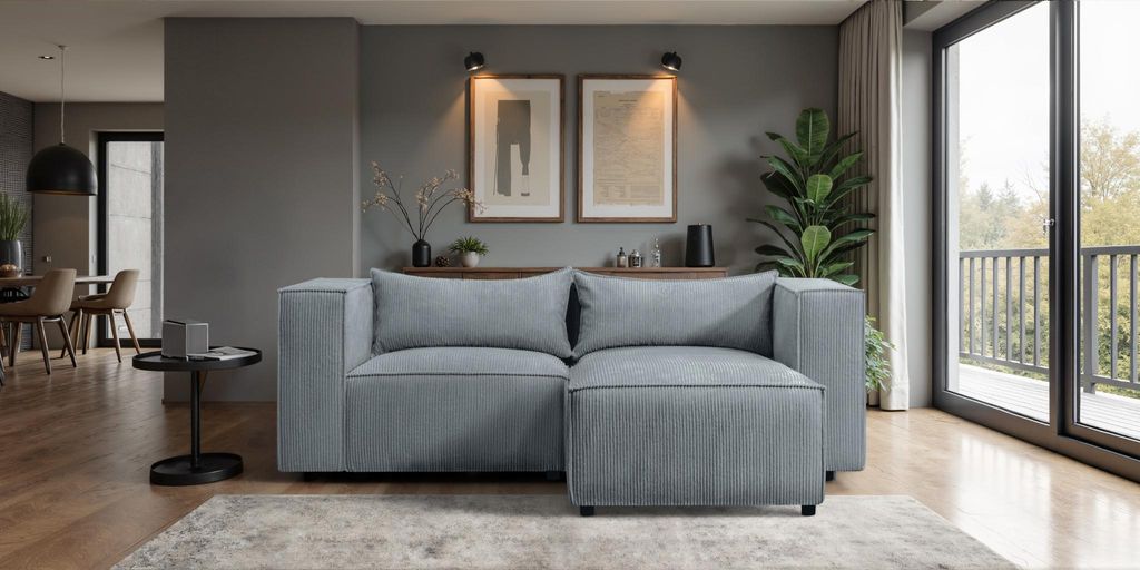 Kaiser Möbel Ecksofa L-Form Modulo, stoff Lincoln, Blaugrau, Rechts