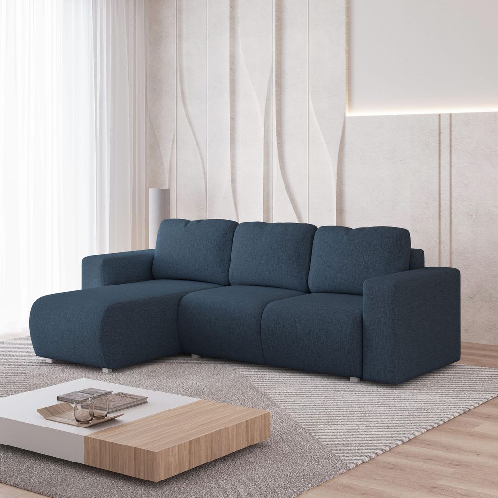 Masseno Ecksofa RINOVA mit Schlaffunktion L-Form, Sofa mit Bettkasten, Wohnzimmersofa, Couch, Soffa, Bettsofa, Couchgarnitur- Blau, NEVE 77