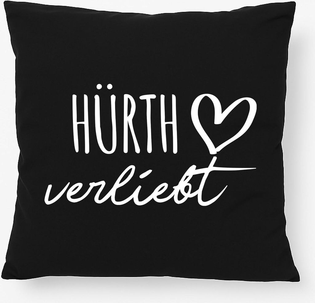Huuraa Kissen Hürth verliebt 40x40cm mit Füllung Black Baumwolle Dekokissen Geschenkidee