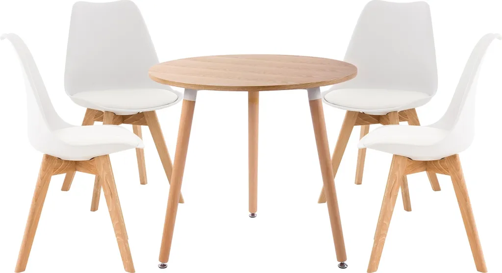 Mobilier Salle à Manger Complet Blanc : Table Ronde et 4 Chaises CLP