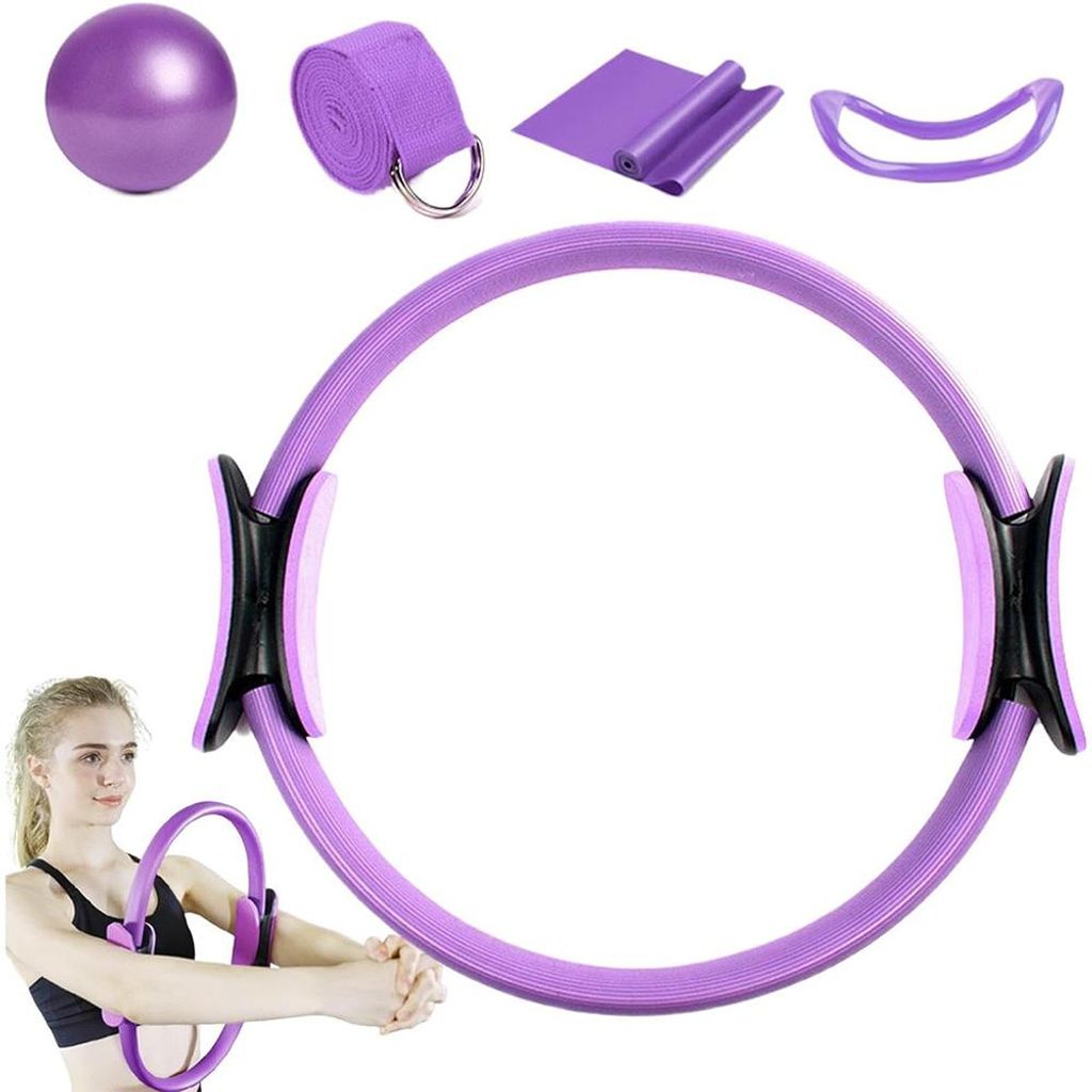 5-tlgs Pilates Fitnessring Kit für Heimtraining Pilates Ring Yoga Ball Set Workout Circle, kompakt, Lila