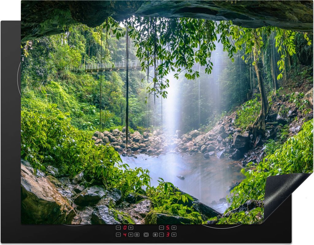KitchenYeah Herdabdeckplatte Dschungel - Regenwald - Wasser - Wasserfall - Pflanzen , 77x59cm, Küche Deko, Glaskeramikfeld Herdabdeckung, Abdeck...