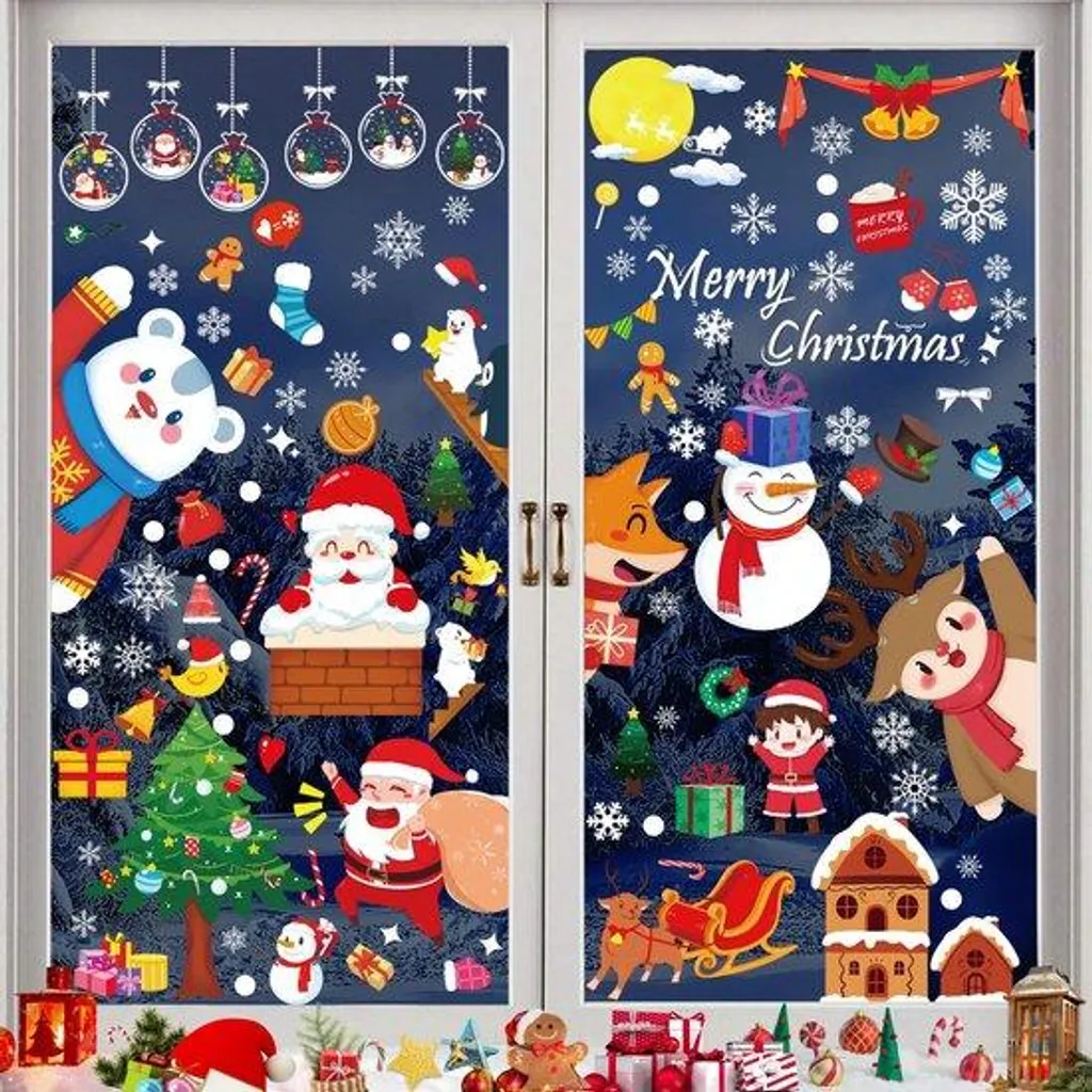 Stickers vitraux Noël anti-traces décorations vitres faciles 9 pcs