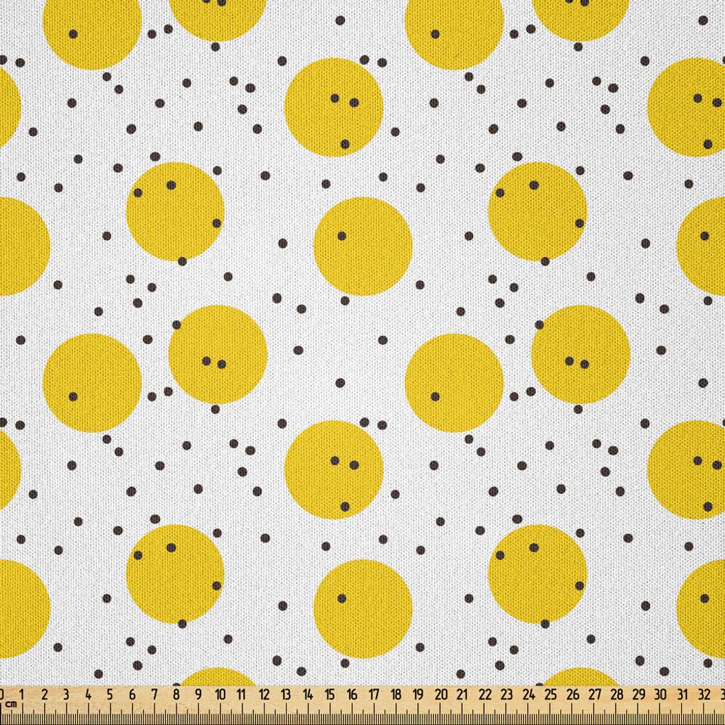 ABAKUHAUS Gelb und Weiß Microfaser Stoff als Meterware , Minimalistische moderne geometrische große Kreise runden und punktiert Retro-, 5 M (230 ...