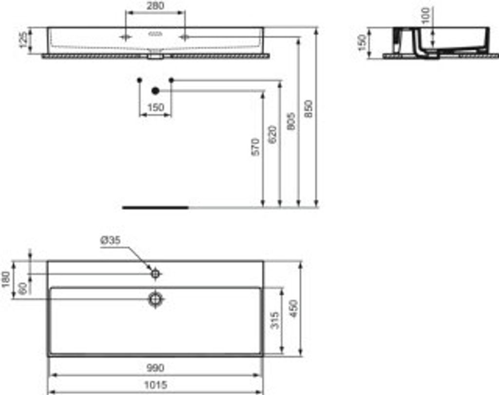 IDEAL STANDARD R0553MA Waschtisch Extra 1015 mm 1 Hahnloch