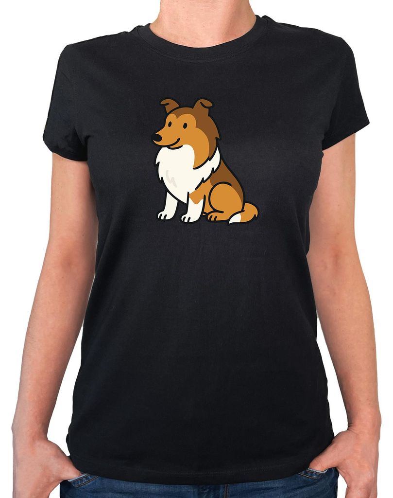 Huuraa Damen T-Shirt Collie Comic Colli L Black Bio Baumwolle Fairtrade Damenshirt Geschenkidee
