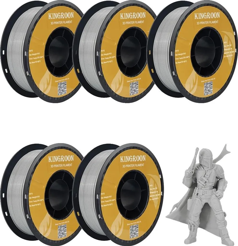 filamento per stampa 3D, materiale PLA, diametro 1,75 mm, 5 KG PETG grigio