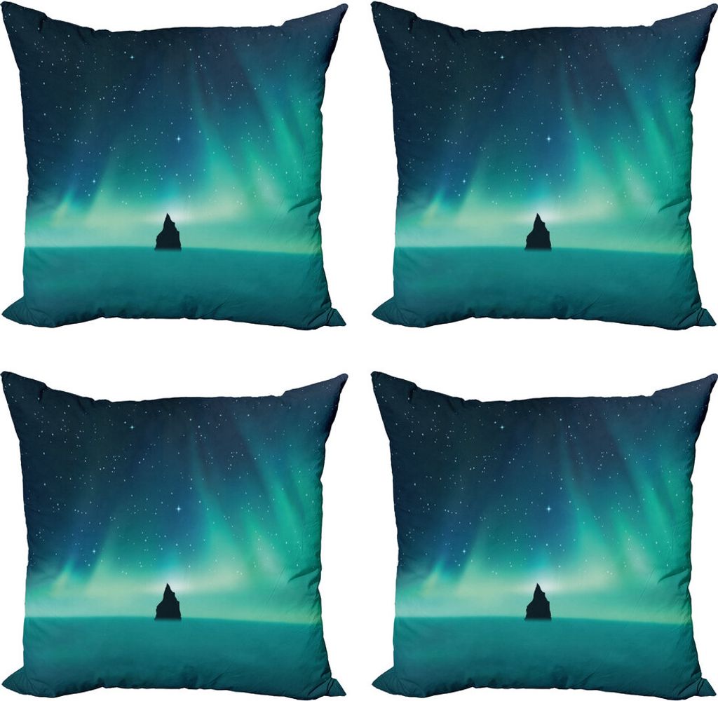 ABAKUHAUS Astral Kissenbezug Set (4 Stück), Aurora Borealis Einzel-Felsen, Moderner Doppelseitiger Digitaldruck, 45 cm x 45 cm, Türkis Petrol Blau