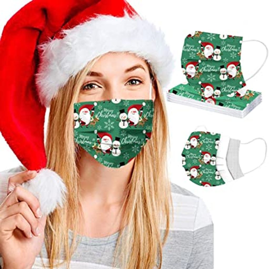 Weihnachten Mund und Nasen_Schutz 3 lagig-Protect Weich Gesichts Multifunktional Tuch FIRSS 50 Stücke Einweg-Schals Atmungsaktiv Bandana mit Ohrband
