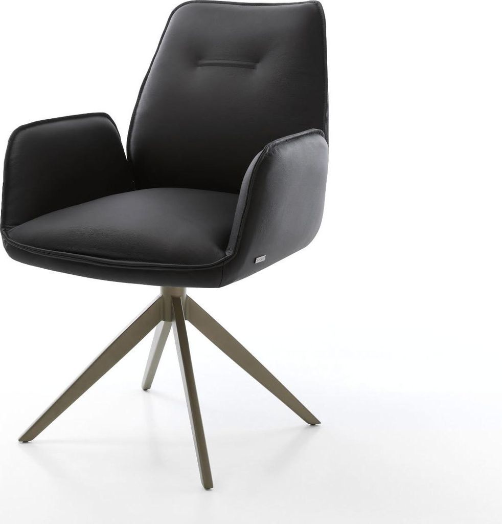 DELIFE Drehstuhl Zoa-Flex Echt-Leder Schwarz Kreuzgestell breit Effektfinish Titan 360° drehbar Wippfunktion Taschenfederkern