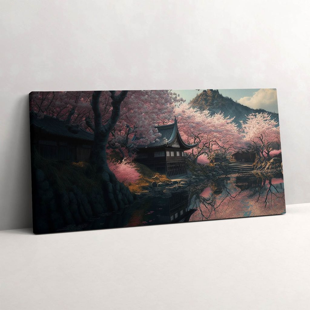 Schöne asiatische Kirschblüte – Leinwandbild Wandbild – 120x60 cm – Leinwandbilder – Wandbilder – Schlafzimmer – Flur
