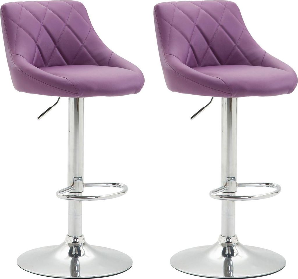 2er Set Barhocker FALON - Kunstleder Lila 46x49x83 cm Silber | Barstuhl Mit Lehne Drehbar Tresenhocker Tresenstuhl Kneipenhocker Kneipenstuhl