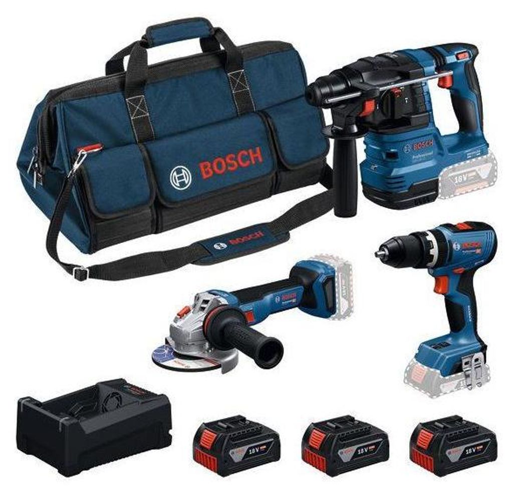 BOSCH PROFESSIONAL 18V 3-Tool Akku-Combo-Set GSB 18V-65, 18V-22, GWS 18V-11 inkl. 3x 5,0Ah GBA + GAL Ladegerät