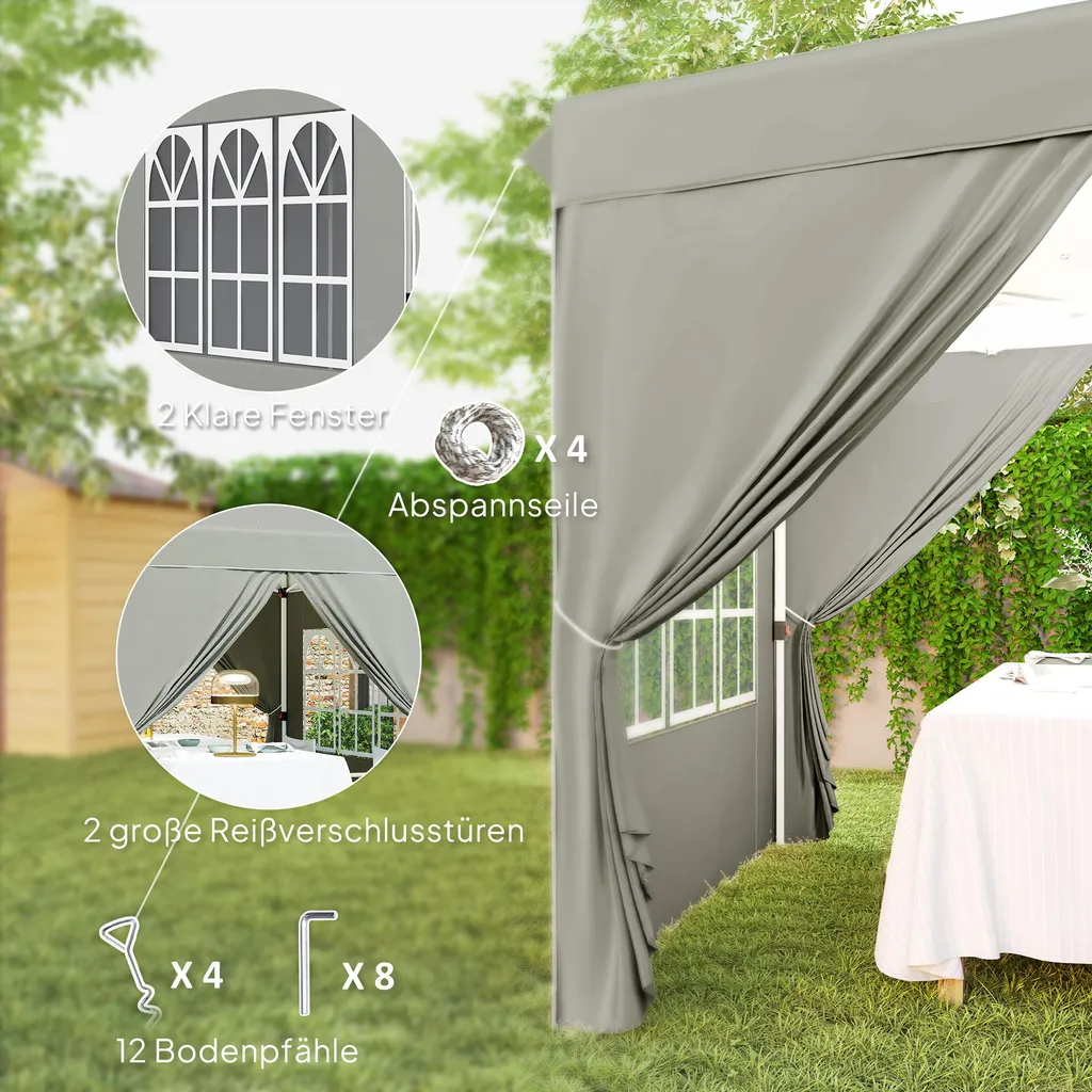 Fortuna Lai Gazebo 2,5x2,5 m, idrorepellente, stabile, resistente alle intemperie, gazebo pieghevole pop-up, protezione UV 50+, tenda da giardino pieghevole con 4 pannelli laterali, borsa, gazebo da giardino per campeggio, grigio chiaro - 7