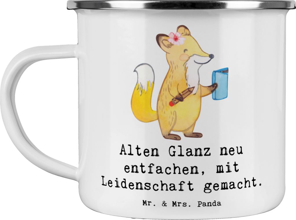 Mr. & Mrs. Panda Motivtasse Polsterin Glanz - Weiß - Geschenk, Emaille Tasse, handgefertigte Geschenke, becher, Teetasse, mit Herz, Teebecher, Ber...