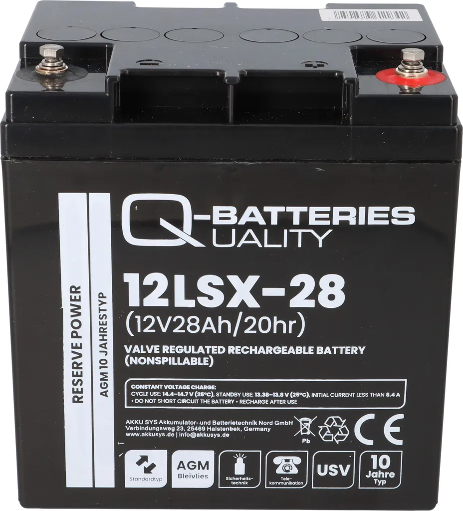 Batterie 12V 28Ah AGM 10 ans Q-Batteries 12LSX-28 Étanche et Fiable