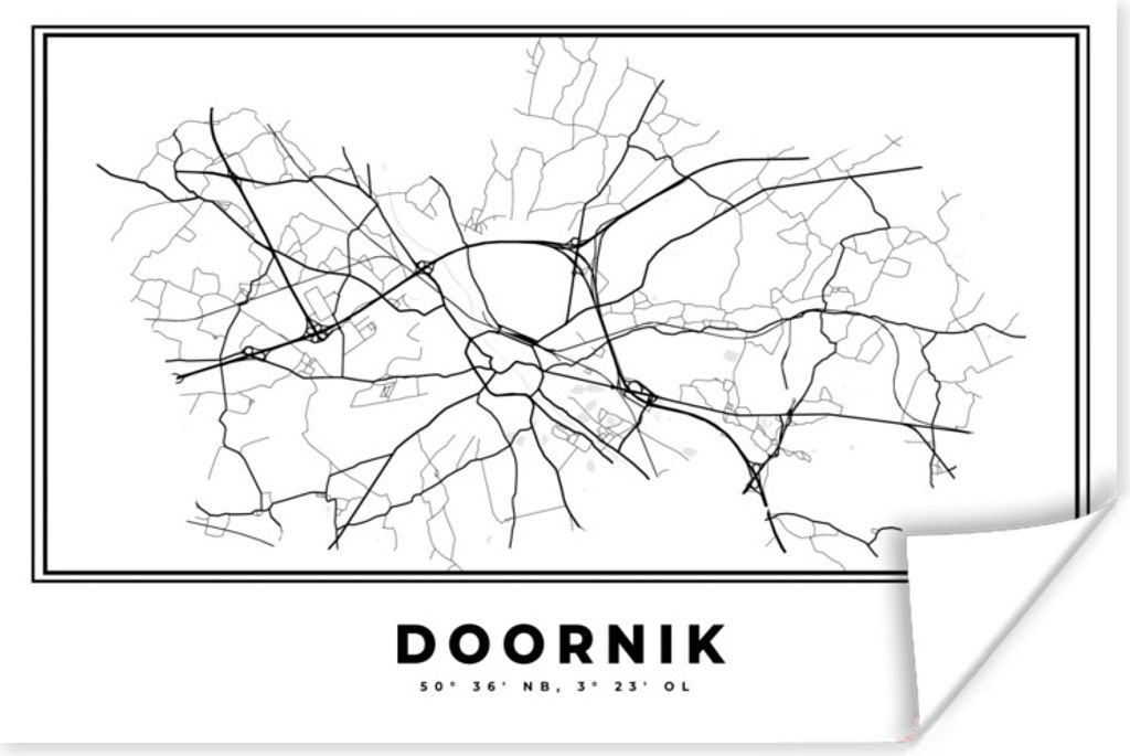 MuchoWow Poster Stadtplan - Schwarz und weiß - Tournai - Belgien - Karte 30x20 cm - Plakate - Print
