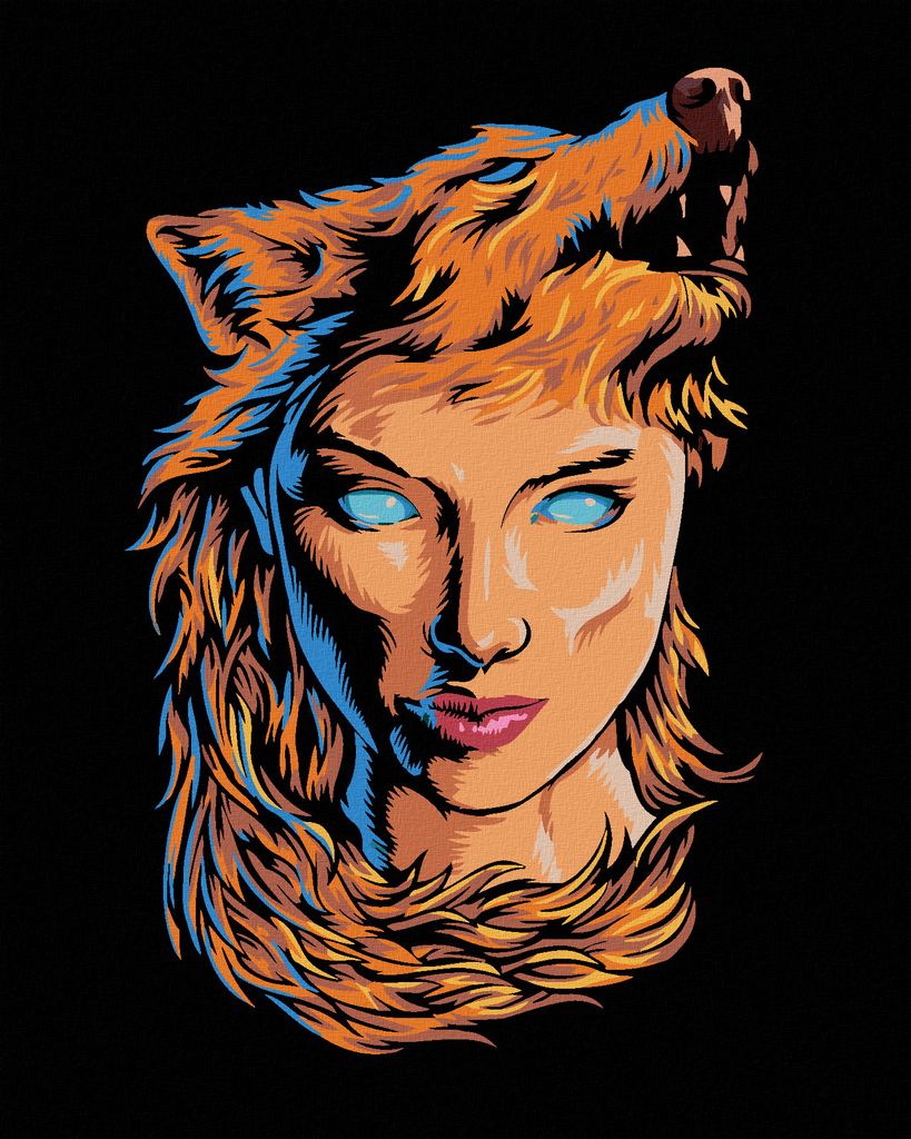 Zuty - Malen nach Zahlen - EINE FRAU UND EIN WOLFSGEWAND, 40x50 cm, mit Keilrahmen (bereits gespannt)