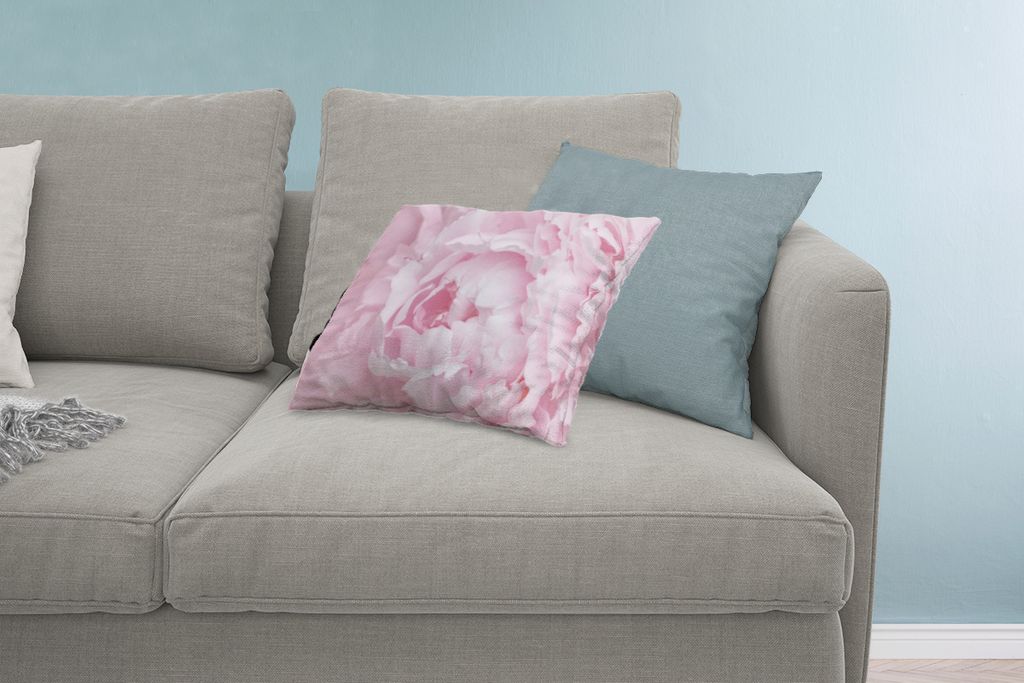 MuchoWow Zierkissen Sofakissen Wohnzimmer Dekokissen 60x40 cm Nahaufnahme und Draufsicht einer rosa Pfingstrose - Kopfkissen - Polster mit Foto