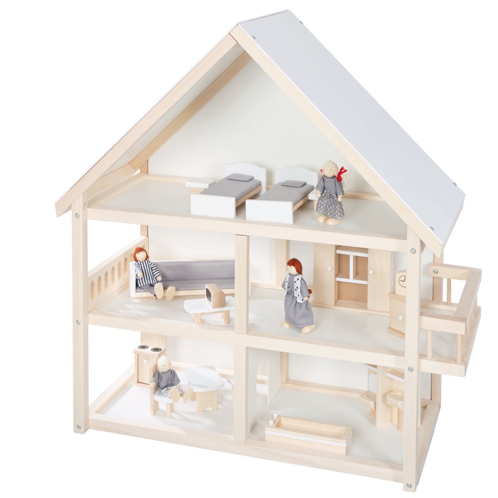 Kinder Puppenvilla Puppenhaus aus Holz Barbiehaus Dollhouse 3 Etagen mit Möbel 
