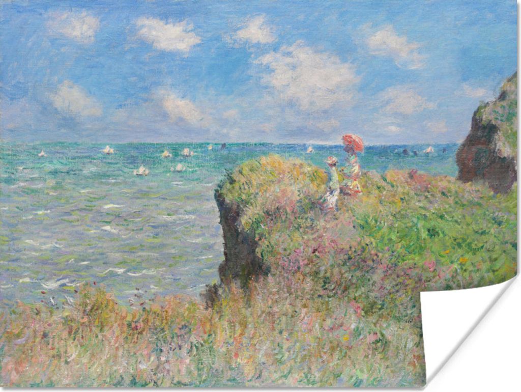 MuchoWow Poster Klippenspaziergang bei Pourville - Gemälde von Claude Monet 80x60 cm - Kunst für zu Hause